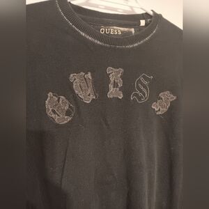 Guess Black Knit Top with Embroidered Letters